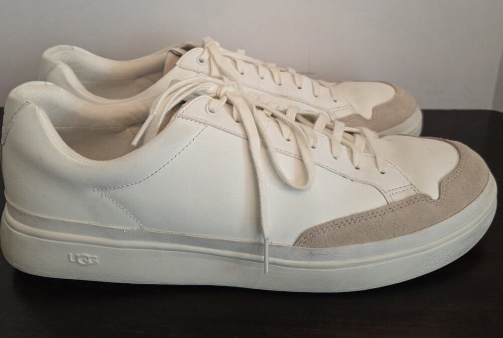 UGG South Bay Low White Leather Sneakers Mens Size 13 Suede Trim 1108959 Comfort